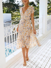 V-Ausschnitt Bandage Urlaub Casual Print Kleid